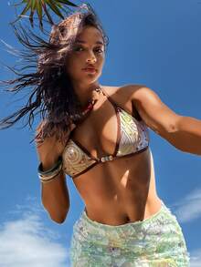 Aloruh 女士夏季新款泳装，绿色亮片串珠面料设计，魅力派对及性感度假波西米亚风女式泳衣上装，比基尼上装，女士度假装，女士沙滩装 - Fresh Green - 查看 8