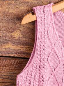 Franclia Women's Casual Everyday Commute Solid Color Cable Knit Top, Summer - Baby Pink - View 3