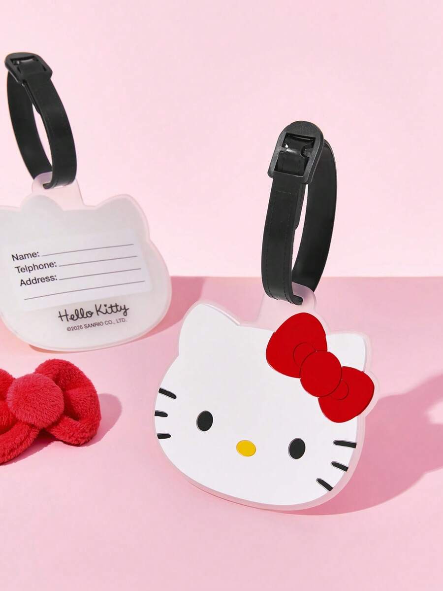 HELLO KITTY AND FRIENDS | SHEIN 1个可爱卡通猫形PVC行李牌,软橡胶材质,带姓名卡,适合女性和卡通爱好者旅行箱识别。 - 彩色 - 查看 1