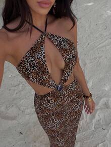 Bonvoyette Women's Elegant Chic Leopard Print Knit Vacation Dress Luxury Dresses For Women Women Elegant Outfits Women Party Dress Luxury Evening Gown Wow Dress  Festival Outfits For Women Party Outfit,Beach Outfits  Wedding Guest Dress For Women  Elegant Dresses For Women Maxi Dress Cut-Out Dress Leopard Print Dress Halter Dress Halter Neck Dress Midi Dress Cut Out Dress Evening Gown Glitz And Glam Event Dresses For Women Where To Buy Evening Dresses - Multicolor - View 6