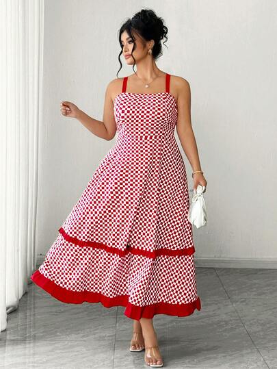 Elenzga Vestido casual con tirantes para fiesta y salidas para mujer talla grande a cuadros