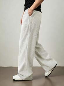 TONEVAULT Men's Casual Solid Color Textured Fabric Slant Pocket Loose Wide Leg Pants - Beige - View 3