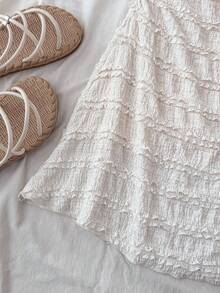 SHEIN Đầm hai dây dệt kim jacquard cho bé gái tuổi teen, màu mơ. - Màu be - Xem 5