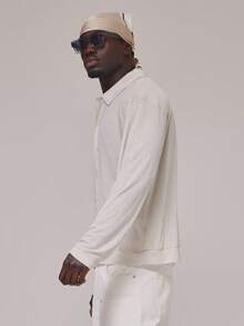 Musero Camisa tipo polo de manga larga con cuello transparente, botones en la abertura, hombros caídos y corte holgado, esencial para primavera y verano, ideal para vacaciones - Albaricoque - Ver 4