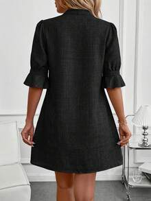SHEIN Clasi Vestido de mujer de manga media con estampado para el Día de San Valentín, primavera/verano, conjunto para el Día de San Valentín - Negro - Ver 2