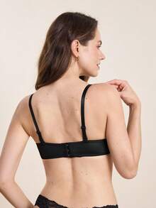 Hourtrue French Lace Bralette For Women | Elegant Floral Pattern, Contrast Lace Details, Wireless, Medium Support, Non-Removable Padding, Push Up Design, Ideal For All Seasons - Black - View 2
