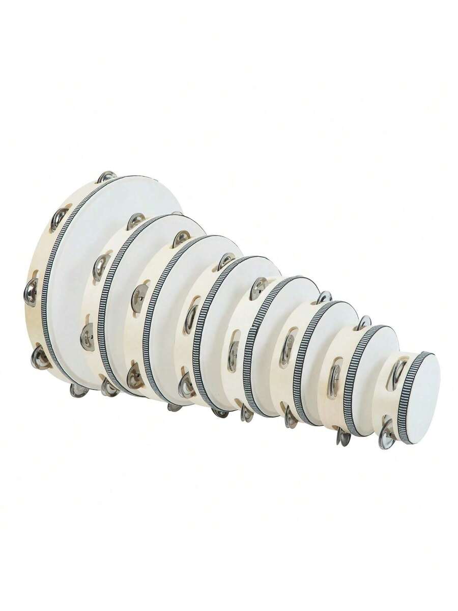 An Adult-Sized Wooden Tambourine With A Single Row Of Metal Bells, Suitable For Music Performances, Rhythmic Percussion Instruments, And Party Use (Does Not Include Drumsticks). Adult Tambourines, Musical Instruments, Harmonicas > Brass Instruments - Wood Color - View 1