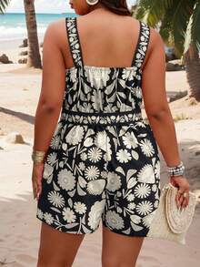 SHEIN Clasi Random Print Plus Size Sleeveless Jumpsuit - Multicolor - View 2