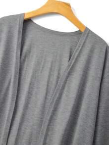 SHEIN Franclia Women's Casual Solid Color Long Sleeve Loose Fit Curved Hem Lightweight Jacket, Suitable For Loungewear - Grey - View 3
