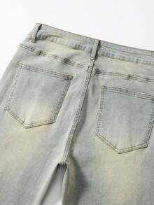 ROMWE MEN Street Life Men's Distressed Vintage Denim Jeans With Rhinestone Decor - Blue - View 7