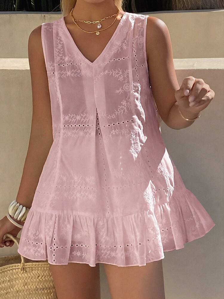 Pink Beach Party Holiday Outfit, Summer White Sleeveless V-Neck Backless Tie Strap Camisole For Women