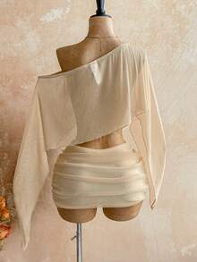 Soleia Ensemble top et mini-jupe asymétrique à deux sens avec motif de diamant et d'étoile de mer bohème pour femmes, tenue de vacances d'été à la plage, tenue de festival de musique country occidentale. Tenue de festival pour femmes, tenue de plage pour femmes, look country féminin - Nude - Voir 4