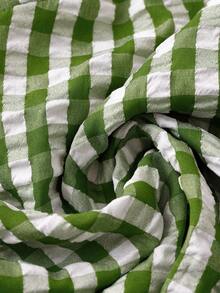 SHEIN JORESS Plus Size Plaid Vertical Striped Ruffle Trim Blouse - Green - View 3