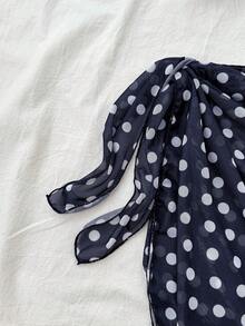 SHEIN Teen Girl 3 PiecesSwimsuit Set With Polka Dot Print, Tie-Front Bottoms And Skirt, Suitable For Summer Vacation And Beach - Navy Blue - View 6