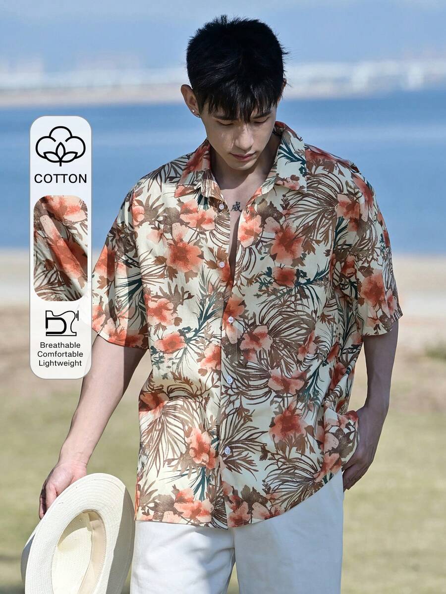 DAZY Men's Floral Print Short Sleeve Vacation Shirt, Summer Graphic Tees Men - Multicolor - View 1