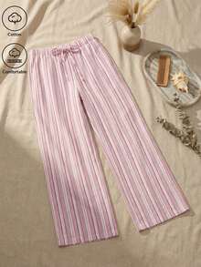 SHEIN Tall Women's Holiday Casual Striped Wide Leg Pants Pink Striped Pants, Tall Women - Multicolor - View 9