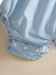 Souflis Souflis Baby Boy's Woven Bear Print Striped Short Sleeve Romper, Suitable For Gatherings In Summer - Baby Blue - View 6