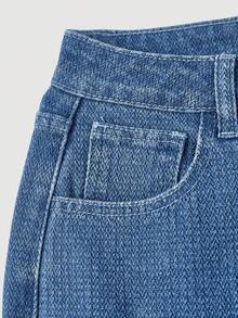 Sweetra Women's Rhinestone Decor 3D Floral Embellished Denim Jeans - Blue - View 4