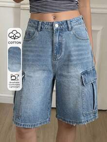 DAZY Shorts vaqueros de estilo casual y suelto con efecto desgastado al estilo vaquero para mujer, shorts de mezclilla de estilo Y2K para primavera/verano - Azul - Ver 1