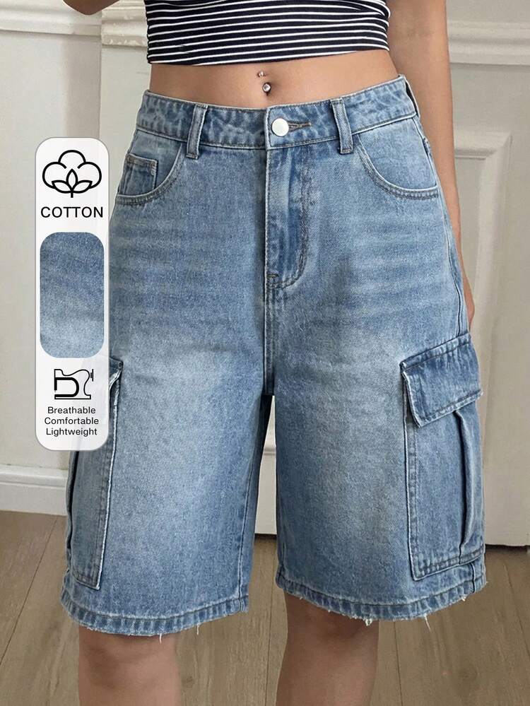 Western Cowgirl Distressed Loose Fit Casual Street Style Women Denim Shorts, Spring/Summer Jorts