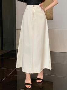 DAZY 女士休闲直筒白色牛仔裙，春夏款 - 米色 - 查看 6