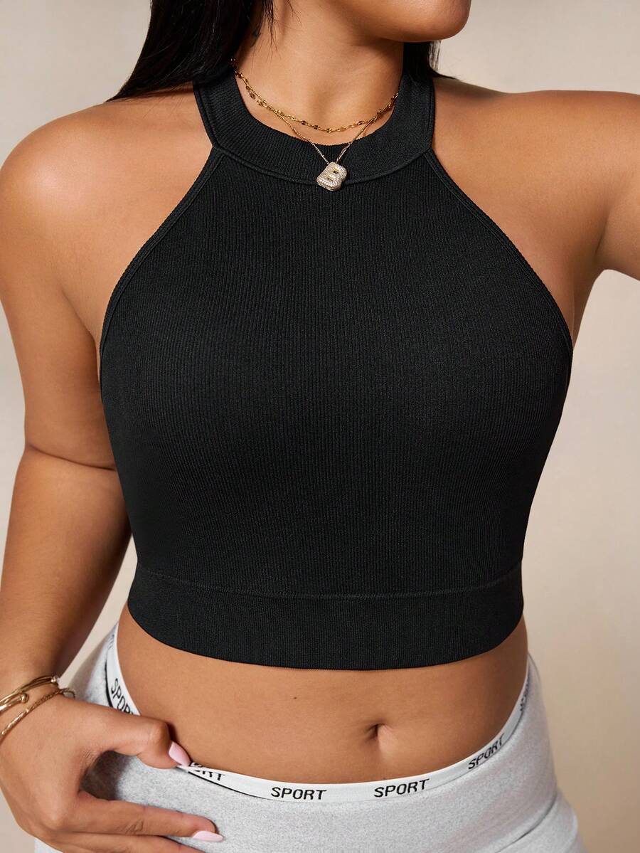 Rhythm Era Plus Size Women Sports Bra Seamless Fitness Yoga Workout Running Training Top - Black - View 1