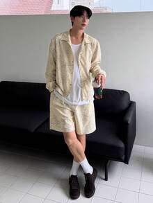 DAZY 男士印花长袖衬衫短裤套装，夏季度假 - 彩色 - 查看 6