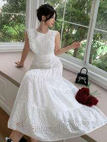 Elegant Lace White Long Dress, Casual & Suitable For Holidays, Spring/Summer - White - View 6