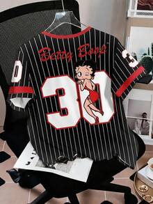 Attitoon Betty Boop x SHEIN 女士休闲简约圆领短袖宽松T恤 - 彩色 - 查看 2