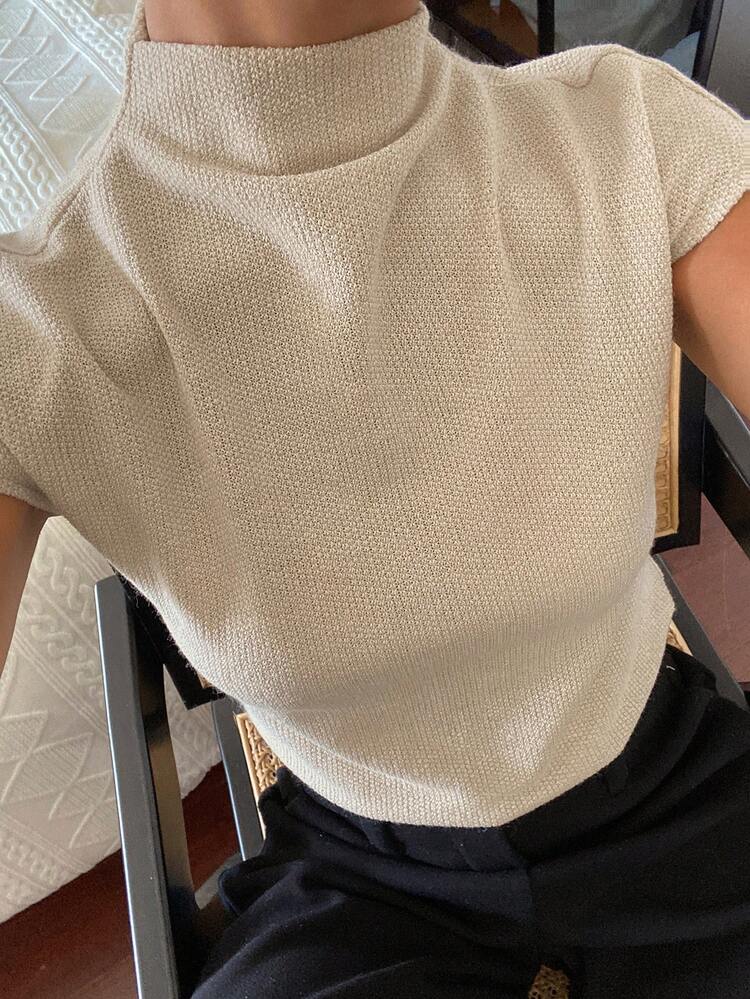 Mock Neck Ribbed Knit Tee