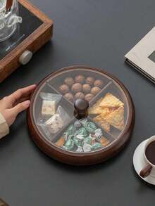 1 Wooden Tray With Dust Cover Design, Divided Into Compartments For Storing Circular Service Plates, Coffee Shop Dessert Trays, Storage Trays, Cake And Snack Plates, Eid Al Fitr, Valentine's Day, Spring Festival - Multicolor - View 3