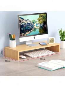 1pc Computer Monitor Stand, Desktop Computer Riser, Monitor Base & Laptop Stand, Available In Two Colors: White/Natural Wood Color. It Is A Drawer-Type Desktop Storage Box, A Must-Have For Offices And Dormitories, Serving As A Desk Storage And Display Rack. Ideal For Dormitory Desks, Office Tables, And Student Workstations To Organize Items And Upgrade The Space. - Multicolor - View 7