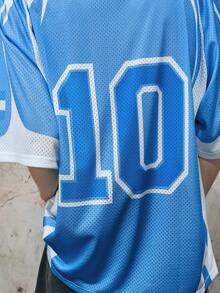 ROMWE MEN Prep 男士极简印花短袖针织T恤 - 藍色 - 查看 2