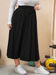 Modelyn Plus Drawstring Waist Slant Pockets Skirt Fall - Black - View 6