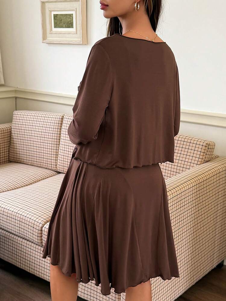 Solid Color High Stretch Camisole Skirt & Cardigan Set, Casual Maternity Outfit For Spring/Summer
