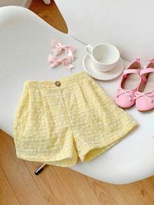 SHEIN Little Byeori 女童撞色编织休闲短裤 - 黃色 - View 8