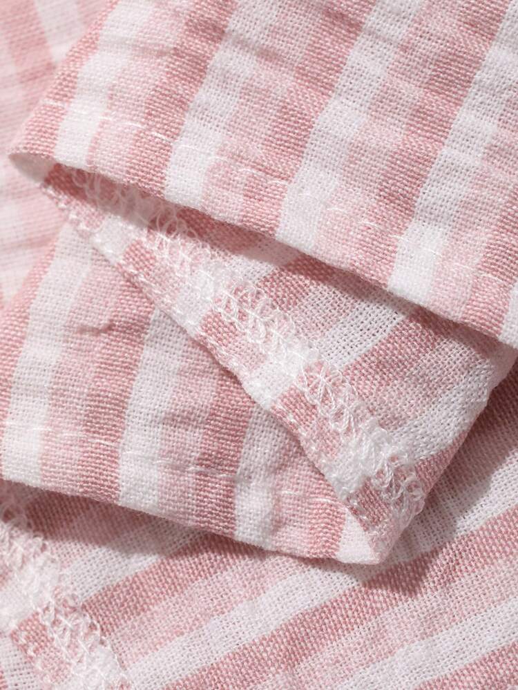 Striped Ruffle Hem Short Sleeve Women Shirt