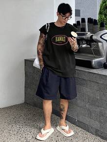 DAZY Camiseta de tirantes negra con estampado de letras para hombre, verano - Negro - Ver 5