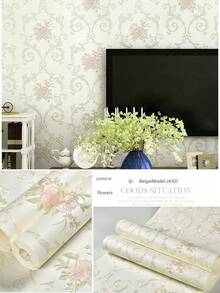 1 Cuộn Giấy Dán Tường Hoa Văn 3D 53*100cm, Vải Không Dệt Tự Dính, Họa Tiết Hoa Có Thể Tháo Rời, Thích Hợp Cho Trang Trí Phòng Ngủ và Phòng Khách, Giấy Dán Tường Trang Trí Phòng Ngủ, Hình Dán Tường Phông Nền TV, 53*100cm/53*300cm Tùy Chọn - Một cỡ - Xem 5