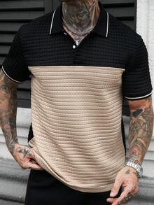 Manfinity CasualCool 男士时尚百搭纹理拼接纽扣半开襟休闲Polo衫 - 彩色 - 查看 4