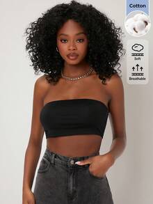 SHEIN BASICS Women's Solid Color Cropped Bandeau Top - Black - View 7