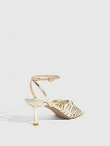CUCCOO SZL Giày sandal cao gót nữ mùa hè mới, màu vàng ánh kim, quai chéo, thời trang, quyến rũ, gợi cảm, gót nhọn mũi vuông, hở mũi. - # Vàng nhạt - Xem 3