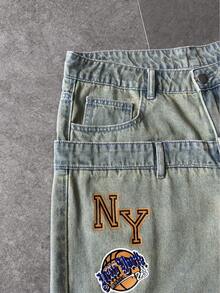 ROMWE MEN Prep Men's Vintage Washed Faded Denim Shorts - Bronze - View 5