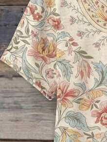 EMERY ROSE Áo kiểu nữ mùa hè mới, phong cách vintage, thời trang và đa năng, thiết kế thanh lịch, họa tiết hoa không đều, phong cách nhiếp ảnh đường phố, áo thun ngắn tay nữ. - Nhiều màu - Xem 4