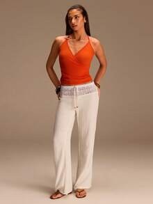 Athîral Women's Sexy Round Ring Side Drawstring Halter Backless Crop Top, Summer - Orange - View 6