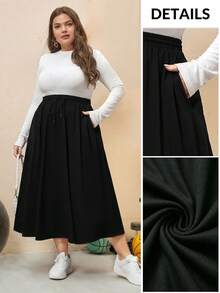 Modelyn Plus Drawstring Waist Slant Pockets Skirt Fall - Black - View 4