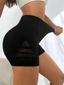 Easithlete Ihåliga sportshorts med bredband i midjan, Sweat Shorts för kvinnor, Shorts för gym, Biker Short - Svart - Visa 6