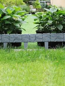 1/5Pcs Gray Plastic Faux Stone Fence Edging For Garden Lawn Flowerbed Border Decoration - One Size - View 9