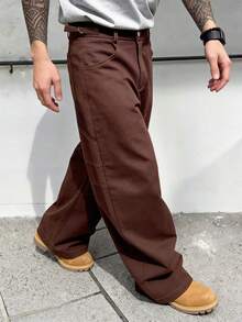 SLATEMANN Men's Brown Loose Casual Pants, Adjustable Waist Design - Rust Brown - View 3