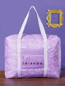 FRIENDS X SHEIN 1. 可爱的卡通人物图案，可收纳旅行包、沙滩包，适合通勤、运动、休闲、郊游，大容量，男女老少皆宜，学生适用，可固定在普通行李箱拉杆上，亦可作为友谊相框使用。 - 紫色 - 查看 4